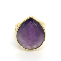 Crystal Faceted Stone Rings For Women Natural Amethyst Rose Quartz Water Drop Adjustable Man Ring Wedding Party Gifts Jewelry