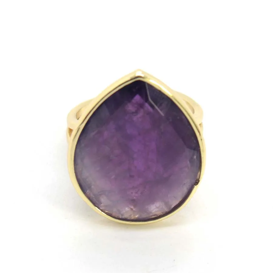 Charms Natural Healing Crystal Faceted Stone Rings For Women Amethyst Rose Quartz Water Drop Adjustable Choice Men Ring Jewelry