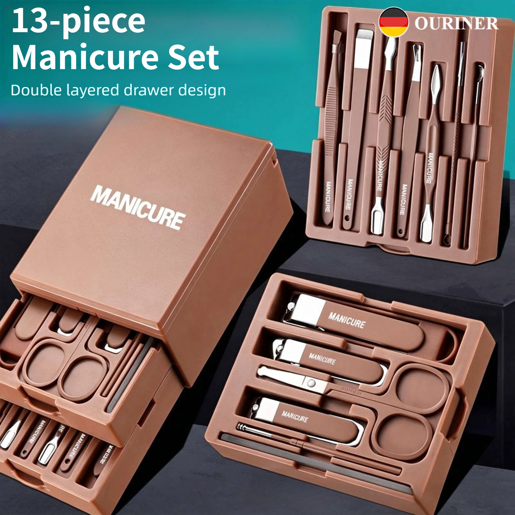 13PCS Full Manicure Care Set Stainless Steel Nail Clippers With Cuticle Trimming Tool Pusher Lightweight Portable Present For A