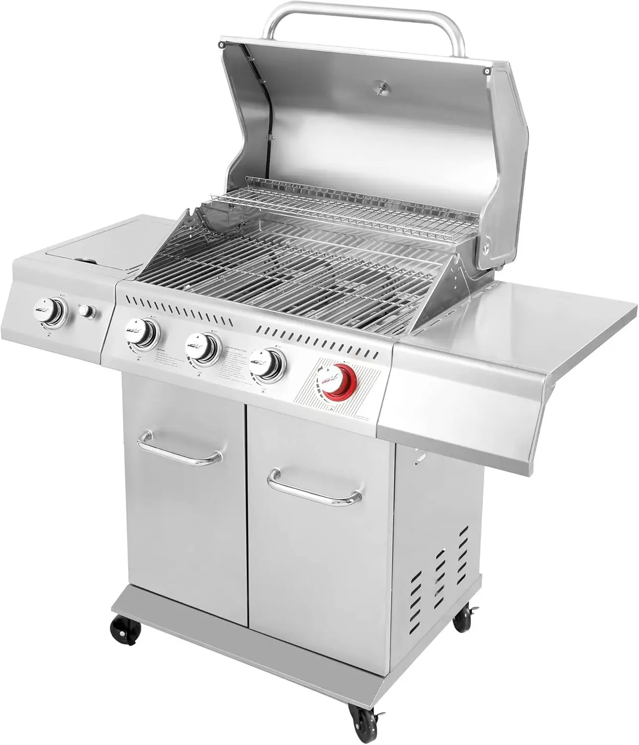 GA4402S 4-Burner Propane Gas Grill with Side Burner, Stainless Steel Grill with 54,000 BTUs Cooking Power