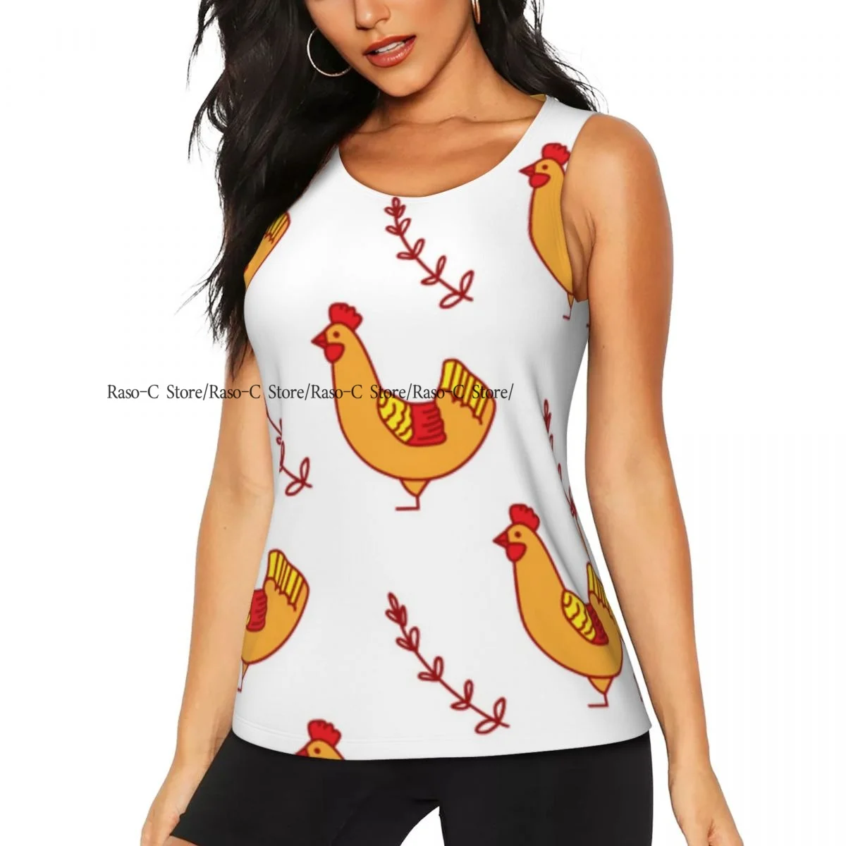 Women's Workout Tank Tops Quick Dry Sleeveless Athletic Shirts Chicken And Twig Background Gym Yoga Tops