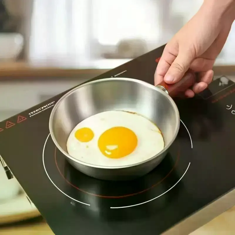 Tigela de aço inoxidável para uma pessoa com alça de madeira de nogueira para salada de frutas, utensílios de cozinha para restaurante