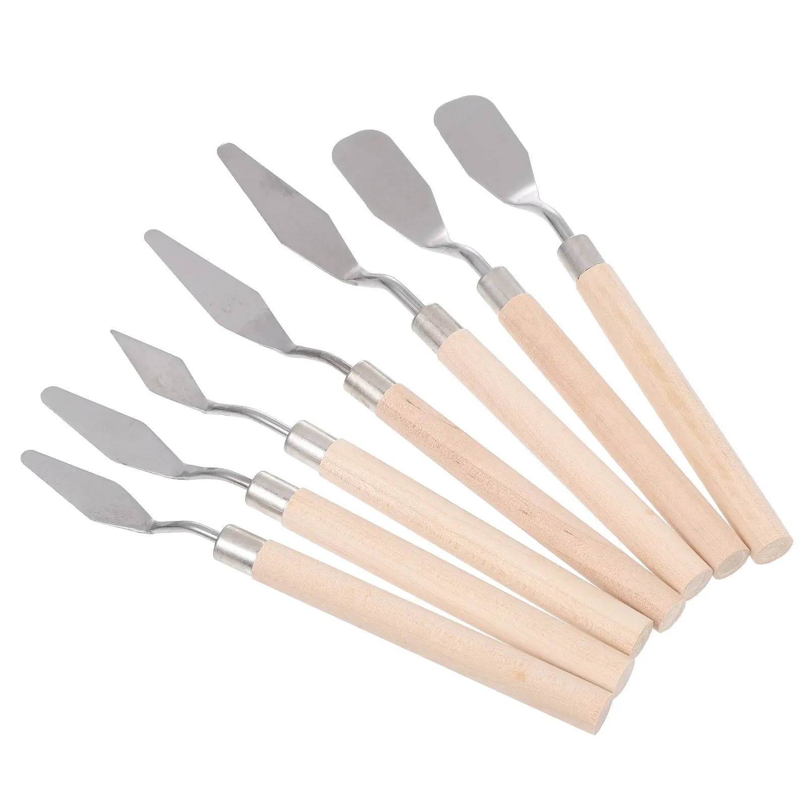 

7 Pcs Oil Painting Palette Scraper Shovel Portable Spatula Hand Wood Supplies Student Tools Stainless Steel Mixed Colors