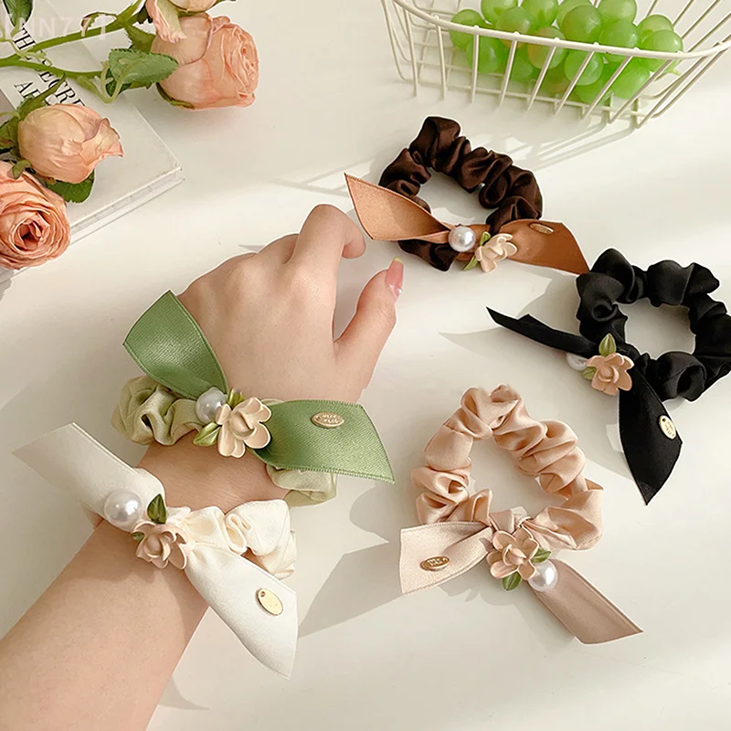 2Pcs Fashion Trendy Bow Flower Hair Tie Simple Hair Accessories For Women Girls Sweet Headwear Exquisite Rubber Band Gifts