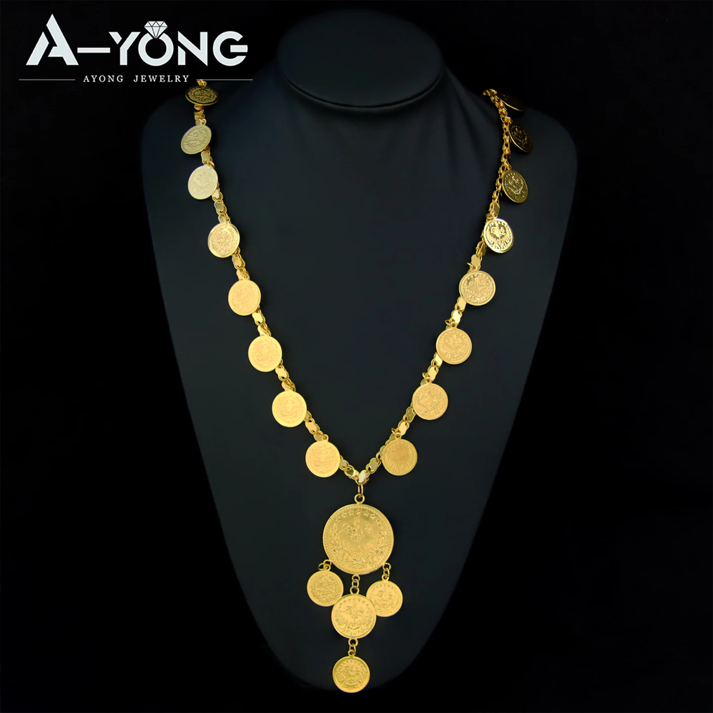 Luxury Arabic Gold Color Long Necklace 24k Gold Plated Turkish Fashion Chokers Dubai Islamic Women Wedding Party Chic Jewelry