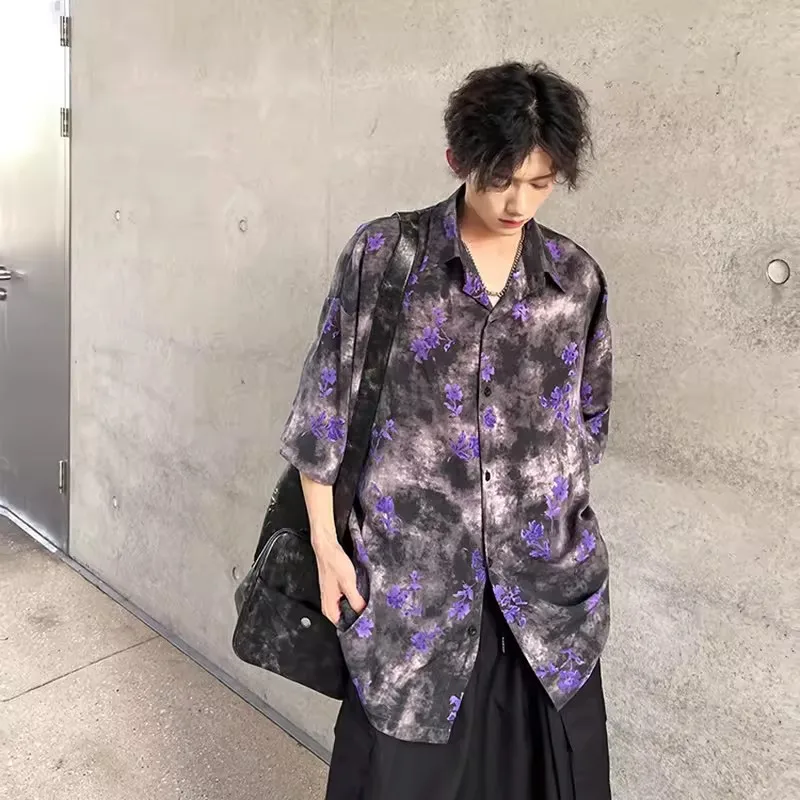 

Summer Large Size 300 Pounds American Retro Floral Print Short Sleeve Men's Shirt High Sensation Vintage Style Casual Fashion
