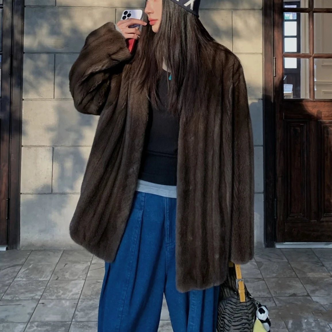 

Women Faux Fur Coats Mid Length Jackets V Neck Coat Thick Warm Y2k Streetwear Jacket Elegant Casual Work Autumn Winter 2025