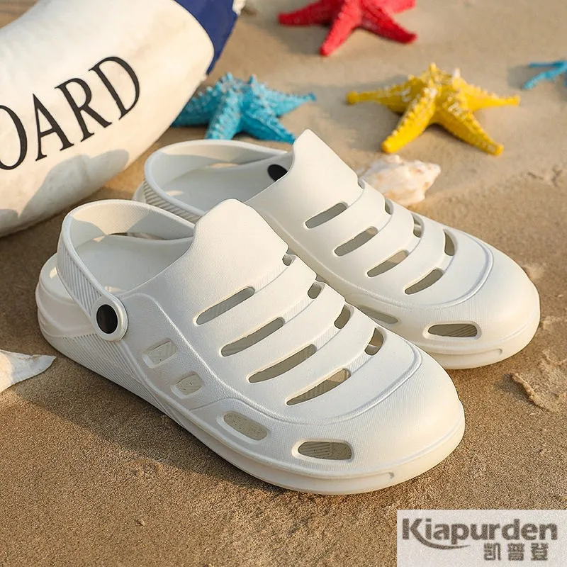 Men's 2025 New Hole Shoe Summer Slippers Soft Bottom Sandals Beach Shoes Anti-Slip Wear-Resistant Flat Heel EVA Material