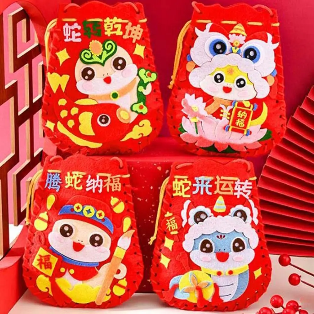 Non-woven Fabric Snake Pattern Hnadbag Handmade Chinese Style Cartoon Snake Lucky Bag Educational Zodiac New Year Blessing Bag