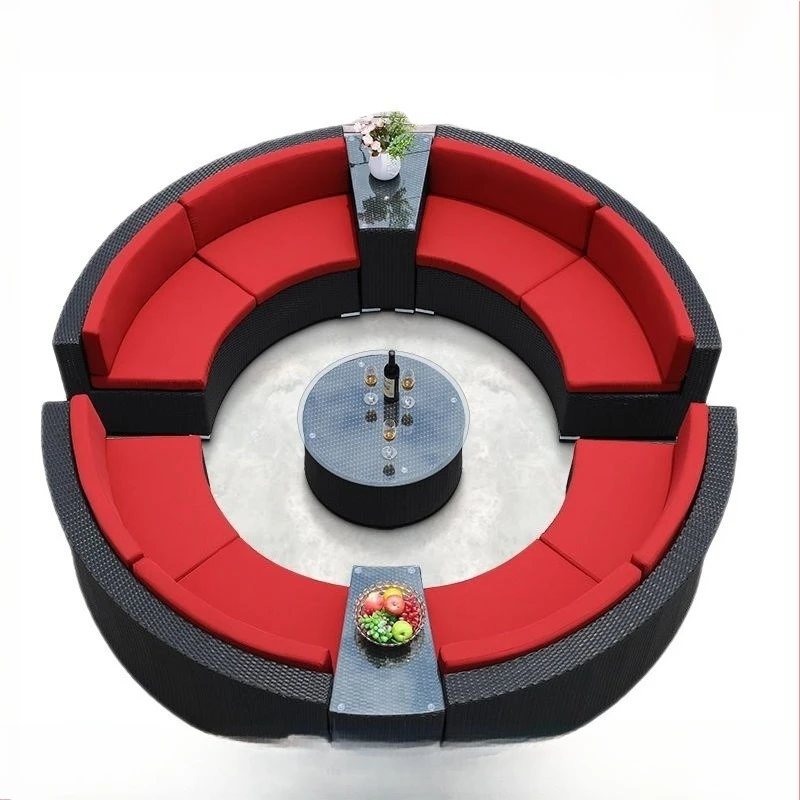

Sofa garden courtyard circular curved rattan sofa coffee table combination outdoor leisure creative furniture