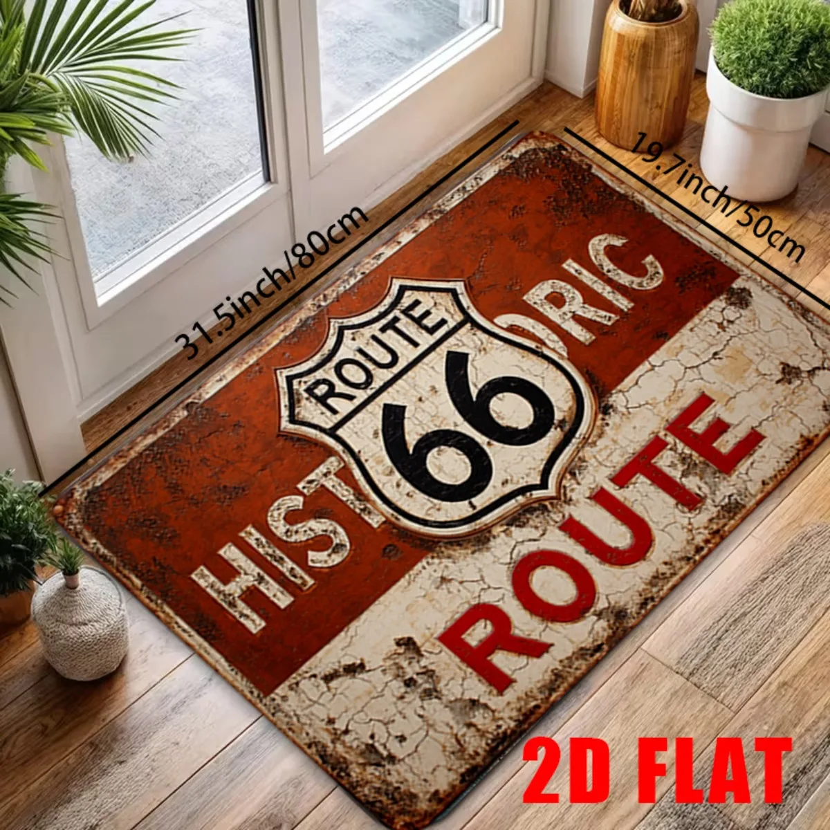 Rustic Route 66 Vintage Americana Doormat Outdoor Porch Mat Polyester Entryway Rug Retro Travel Home Decor Accent