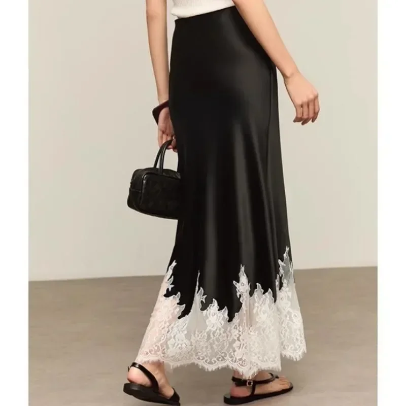 Fada renda-trim midi saia alta wasit elegante envolto hip saias longas festa 2025 tendências da moda verão roupas femininas