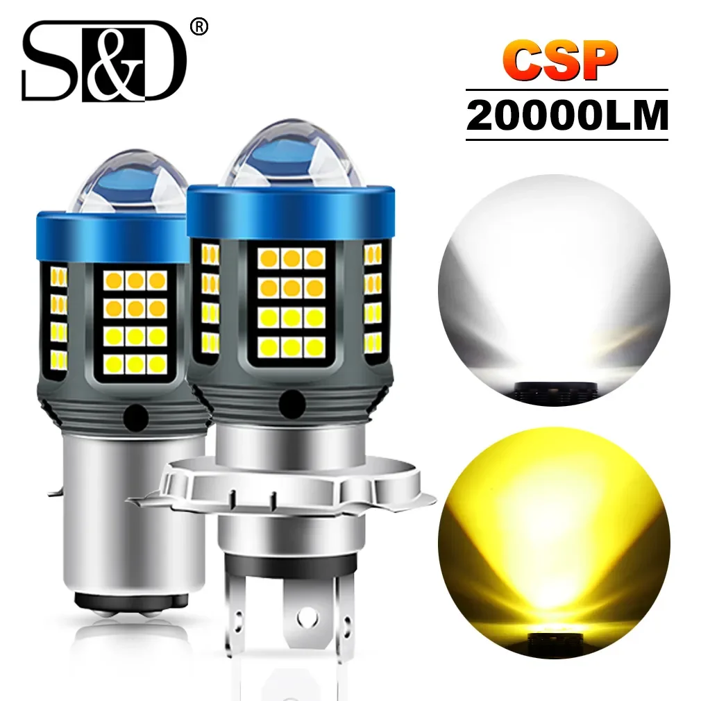 Bombillas LED para faro delantero de motocicleta, accesorio para Moto H4 H6 BA20D P15D, 3570 CSP, blanco, amarillo, Hi Lo, 12V, 20000Lm