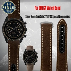 Men's Frosted Vintage Leather Watch Strap For Omega Super Moon's Dark Side Moon Speedmaster 311.92.44 Leather Watch Band 21mm