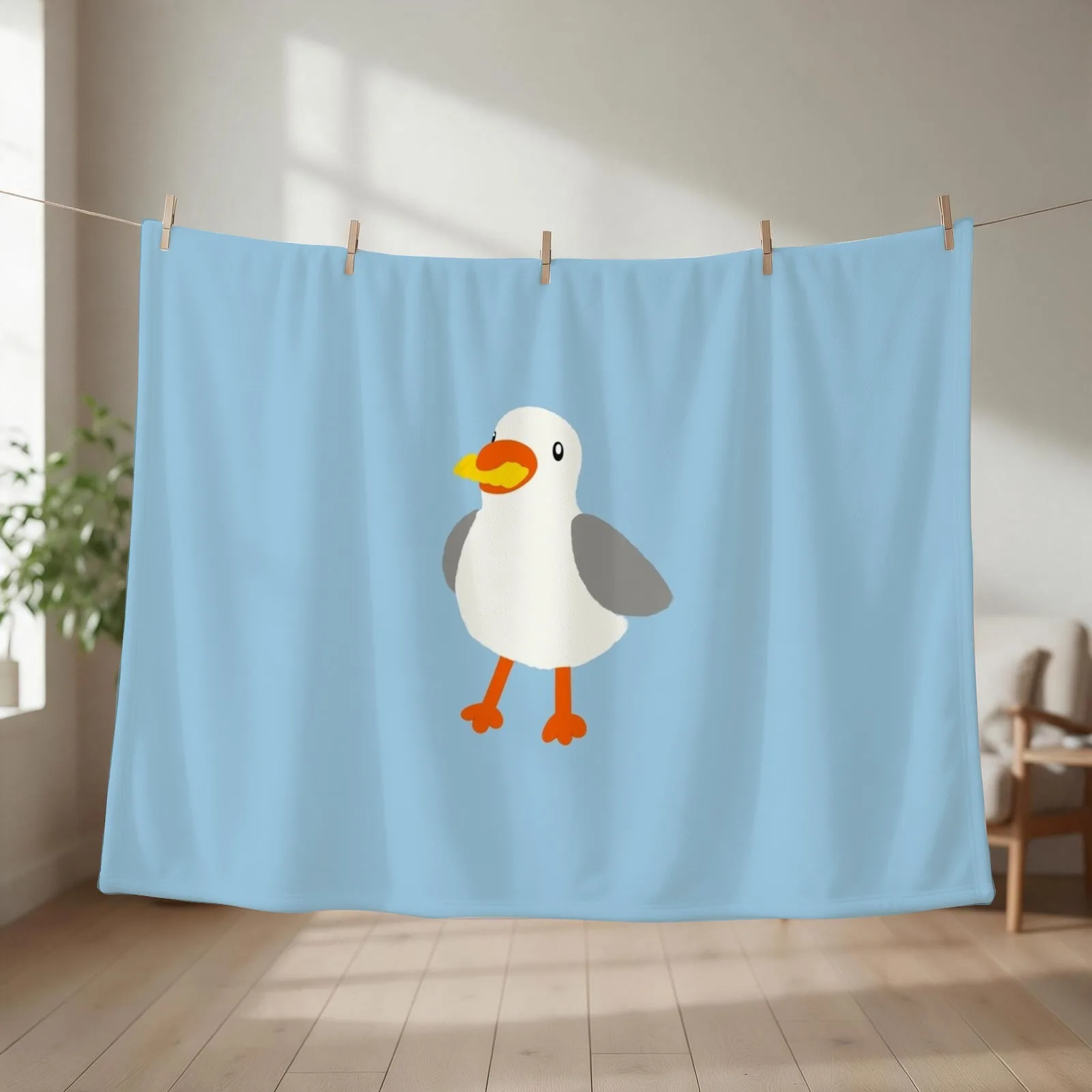 Seagull With A French Fry Throw Blanket couch cozy soft plush fuzzy picnic outdoor blanket