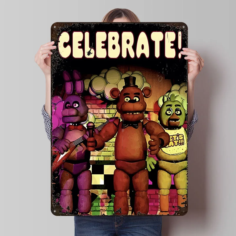 Five Nights At Freddy's Celebrate! Metal Poster Customized Wall Art Retro Vintage Tinplate Signs for Man Cave Decoration Home