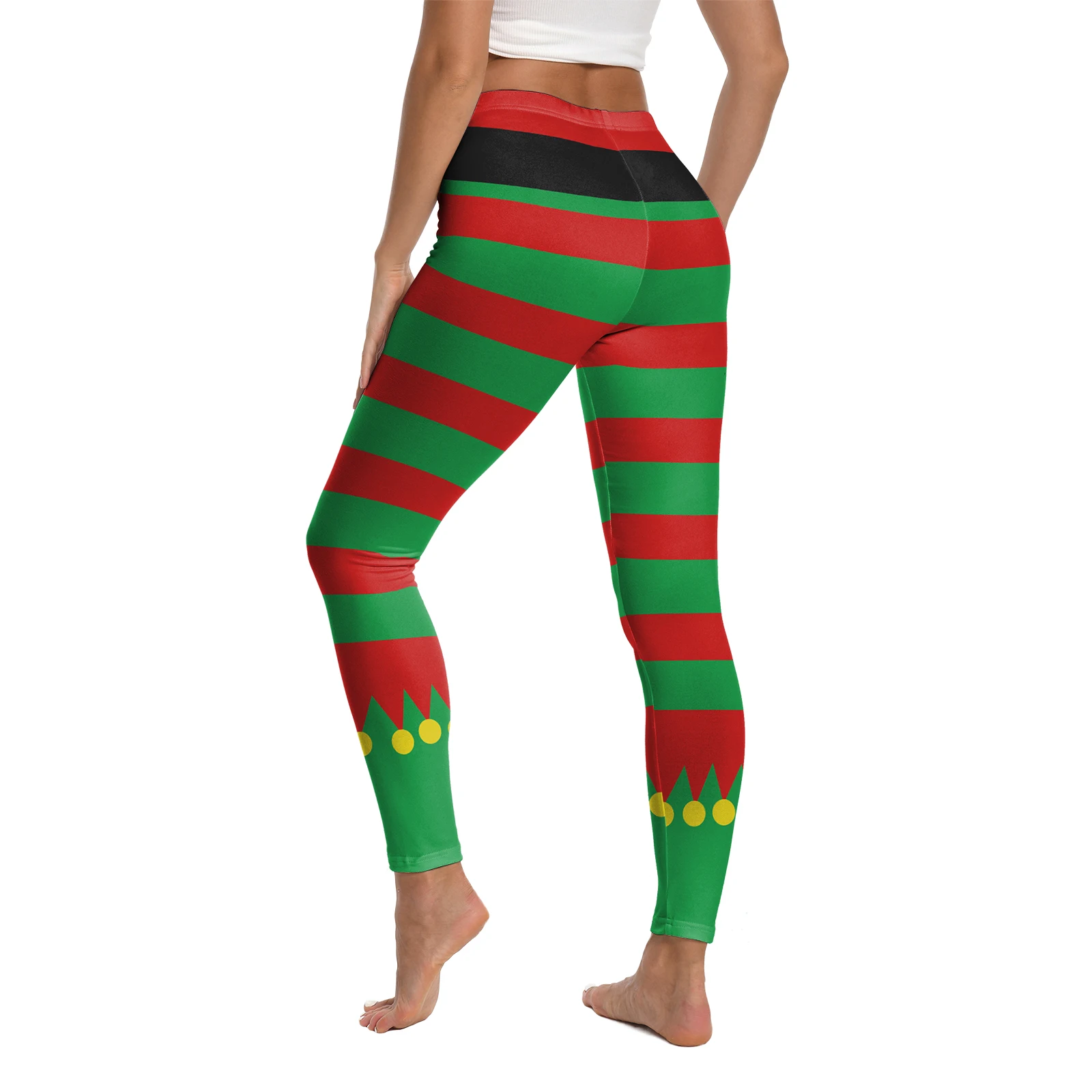 [You're My Secret] Women Leggings for Christmas Elf Striped Printed Active Workout Running Warm Gym Pants Stretchy Trousers