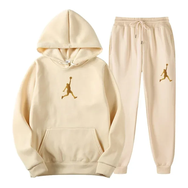 

New autumn and winter men's casual sportswear set, outdoor jogging men's and women's hooded sweatshirt + pants 2-piece set