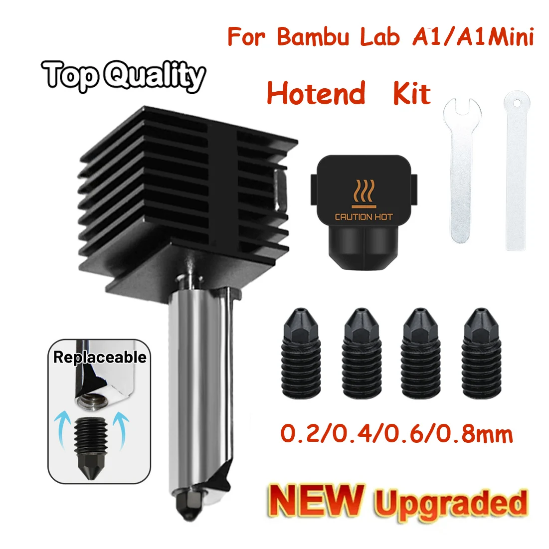 For Bambu Lab A1 Hotend A1 Mini Nozzle Assembly Hotend Kit 0.2/0.4/0.6/0.8MM Replacable Hardened Steel Nozzle 3D Printer Parts