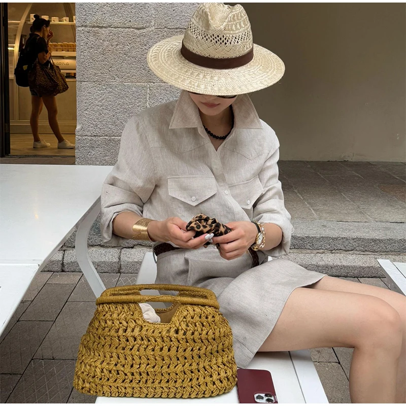 Marke Woven Clutch Tasche Luxus Neue High-end-Meer Urlaub Reise Große Kapazität Stroh frauen Einfache Textur Mode brieftasche – Detail 6