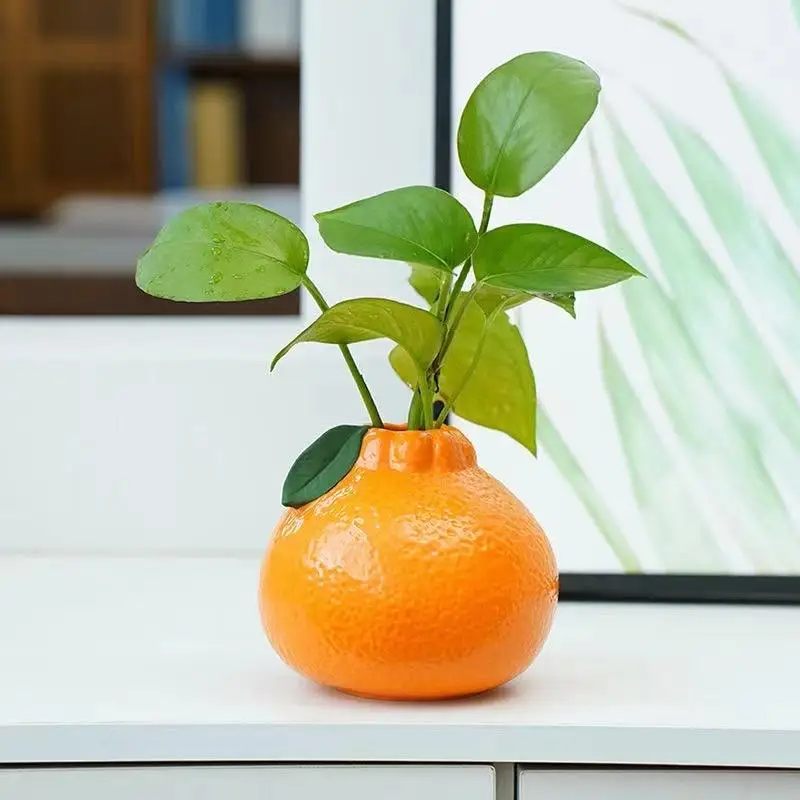 Orange Fruit Shaped Flower Vase Propagation Plastic Vase Desktop Art Vase Tabletop Decoration Bunch Centerpieces Home Decoration