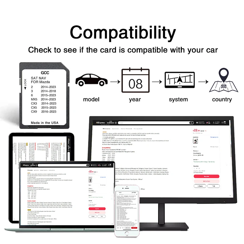 2023 Maps GCC/Gulf Area\Middle East Version for Mazda 2/3/6/MX5/CX5/CX9 Connect1 Navi SD Card GPS Navigation Map Update system