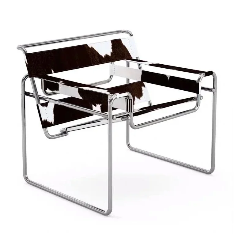Vassili Genuine Leather Lounge Chair Bauhaus Style MidCentury Modern OnePiece With Stainless Tube Frame Premium Office Furniture