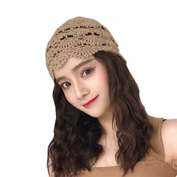 Handmade Crochet Lace Hollow Head Hat Spring and Summer Retro Casual Turban  Fashion Melon Leather Mesh Cap