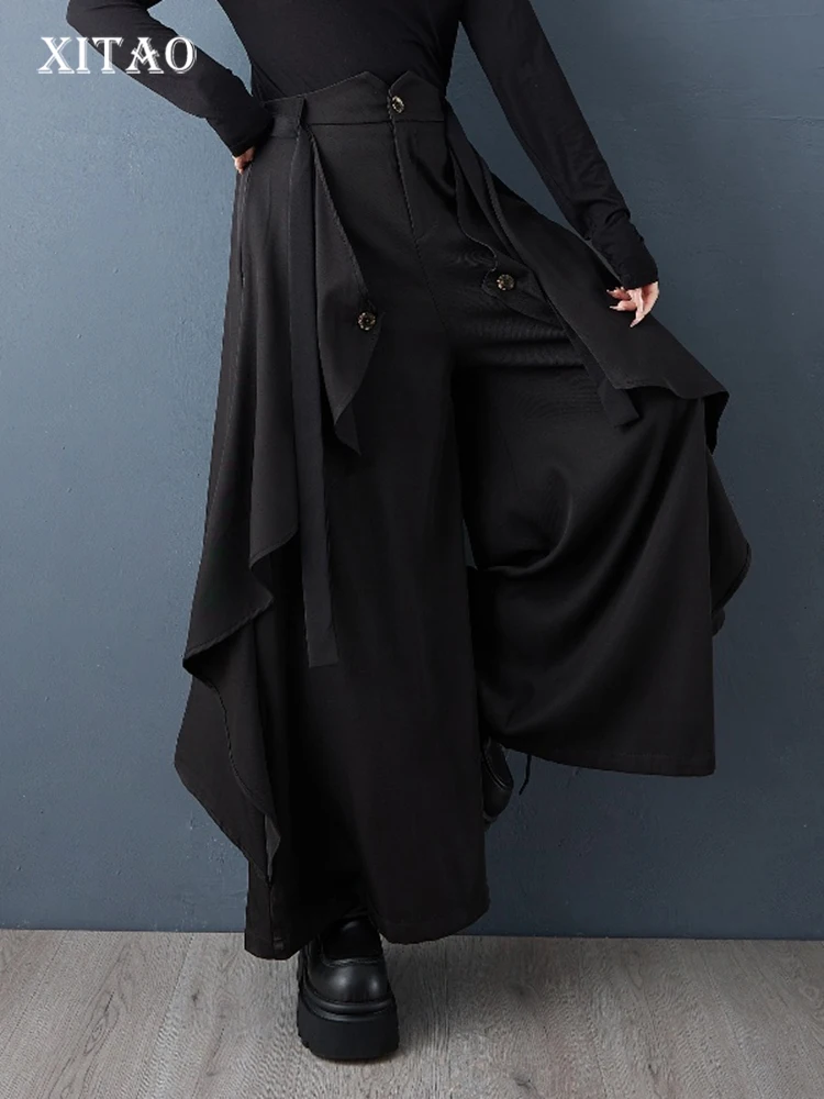 XITAO Onregelmatige Effen Kleur Patchwork Vrouwelijke Wijde Pijpen Broek 2023 Nieuwe Collectie Herfst Casual Losse Enkellange Broek GJ1249