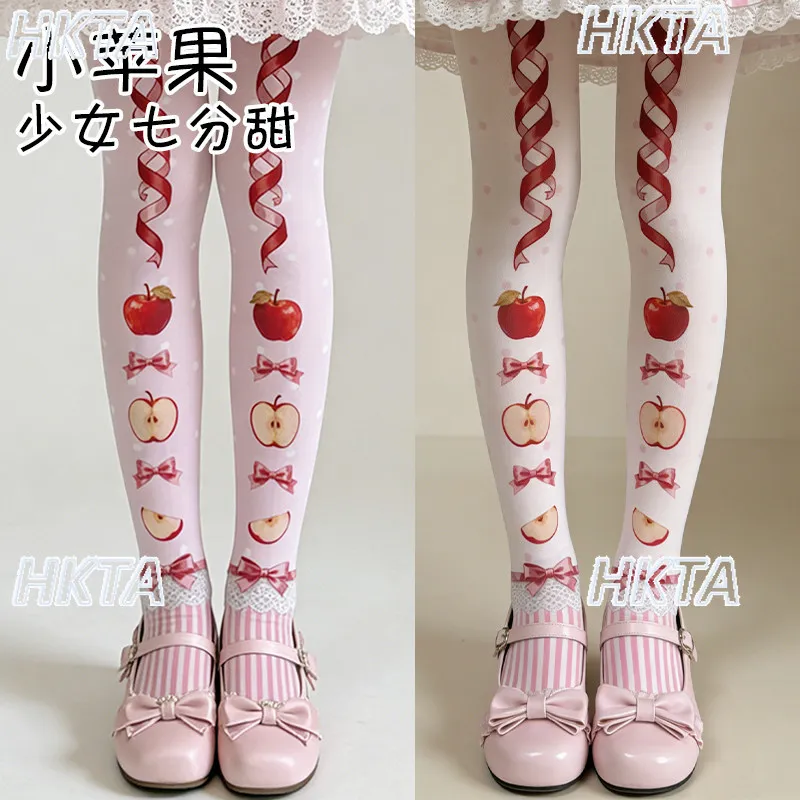

Original Apple Vitality Soft Cutelolita Socks Cuteprinting Velvet Pantyhose Women's Summer New Bottom Stockings 120d White Socks