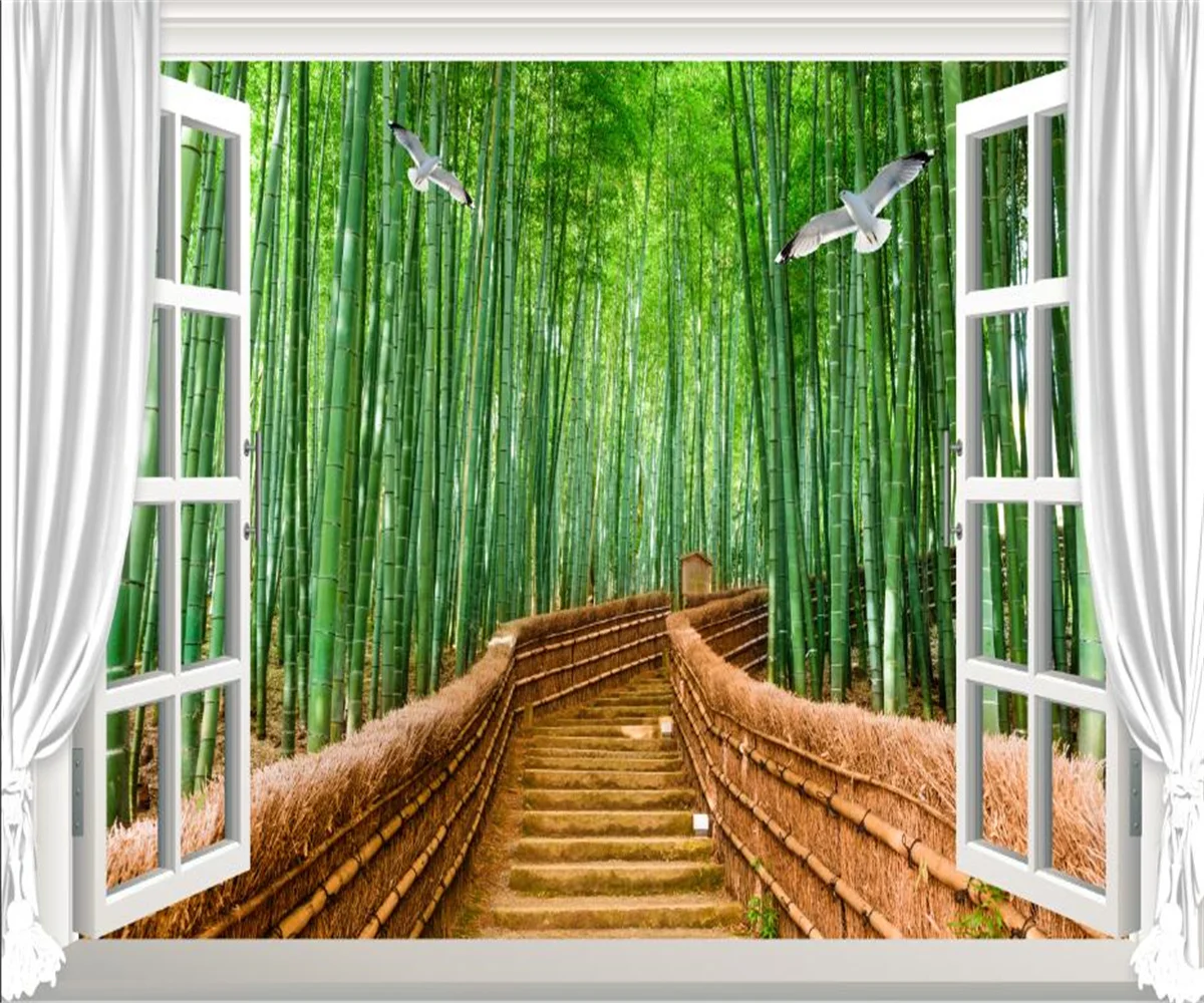 Custom wallpaper Bamboo forest white dove corridor three-dimensional space bedroom hotel background wall decoration wallpaper