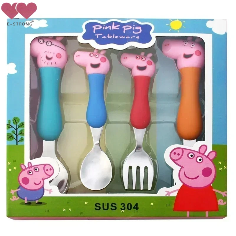 Peppa Pig أدوات المائدة شوكة ملعقة عمل دمية لعبة جورج خنزير أبي أمي الكرتون أنيمي نمط لعبة حفلة هدايا للبنين والبنات