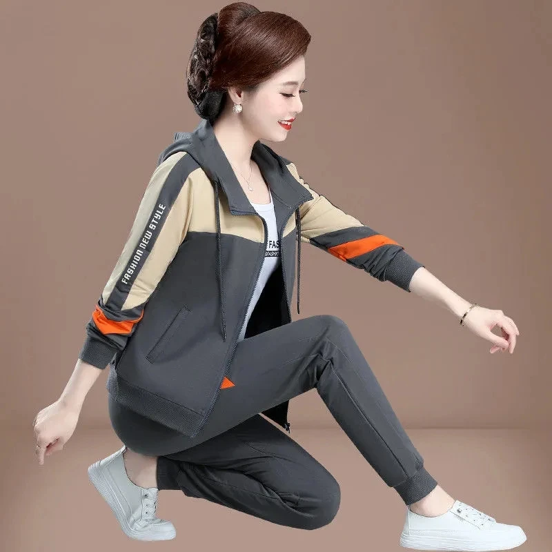 Mother Clothes 3 Piece Set 2023 Spring Autumn New Fashion Casual Sports Suits Middle-Aged Women Sportswear Tracksuits Outfit 4XL