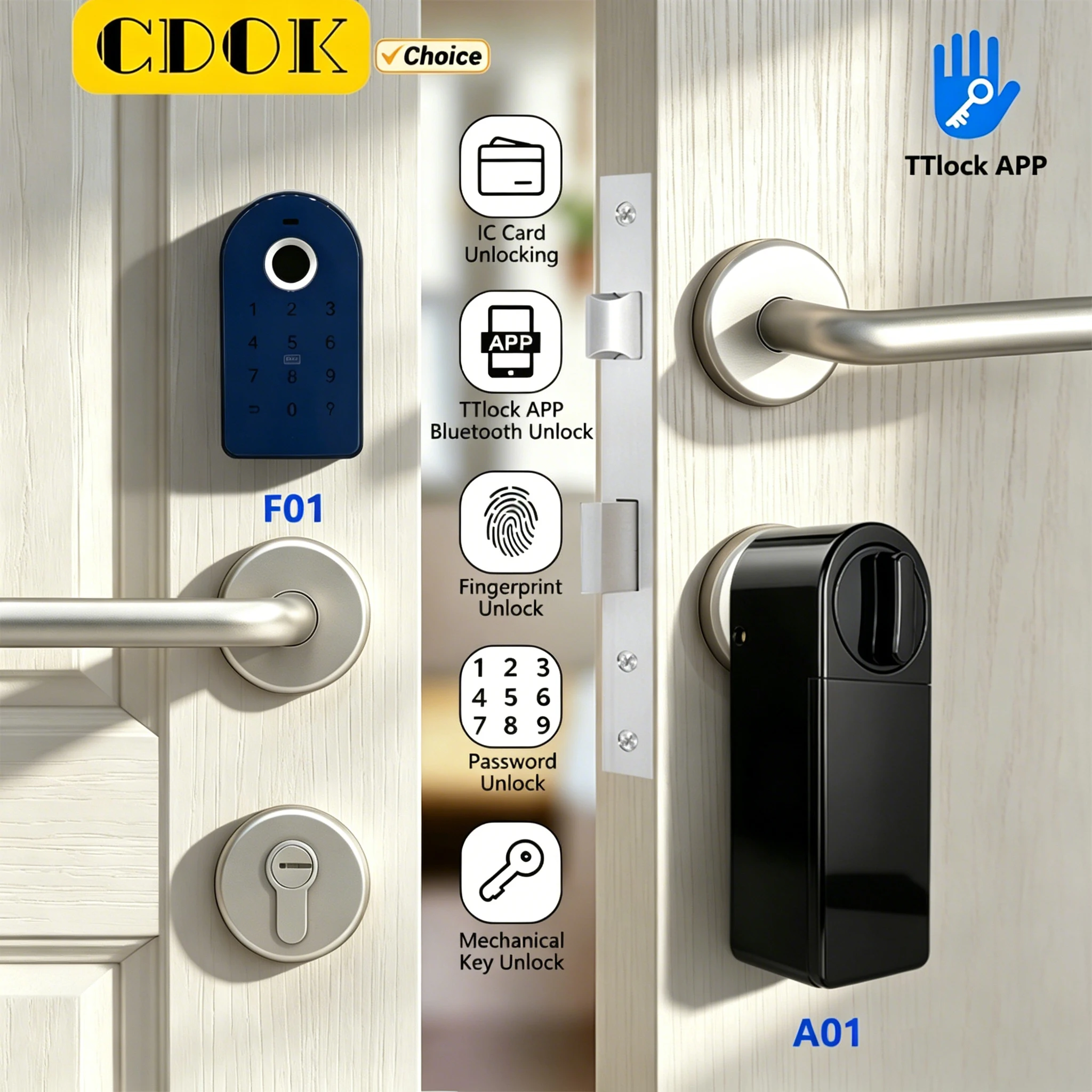 

CDOK A01 TTlock smart lock cylinder, multi-functional unlocking, simple installation without drilling.