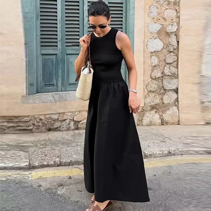 HXAO Knitted Dresses 2025 Woman Sleeveless Black Long Dress Women Bodycon Summer Solid Dresses One Pieces Midi Casual Dresses image 6