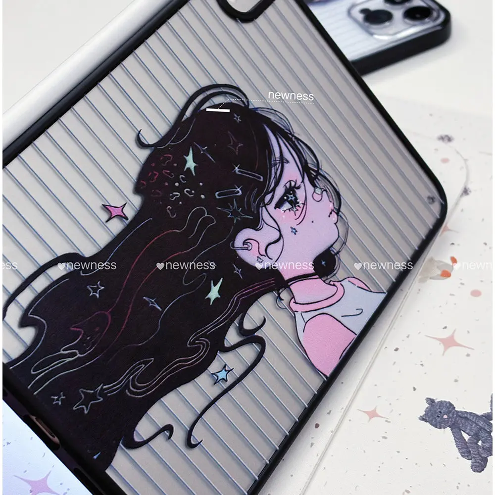 

Ins Fantasy Diary Black Haired Girl Y2K Cover For iPad Pro 13 11th M5 M4 12.9 A16 10 8 7 9th 10th Air 11 M2 M3 Mini Tablet Case