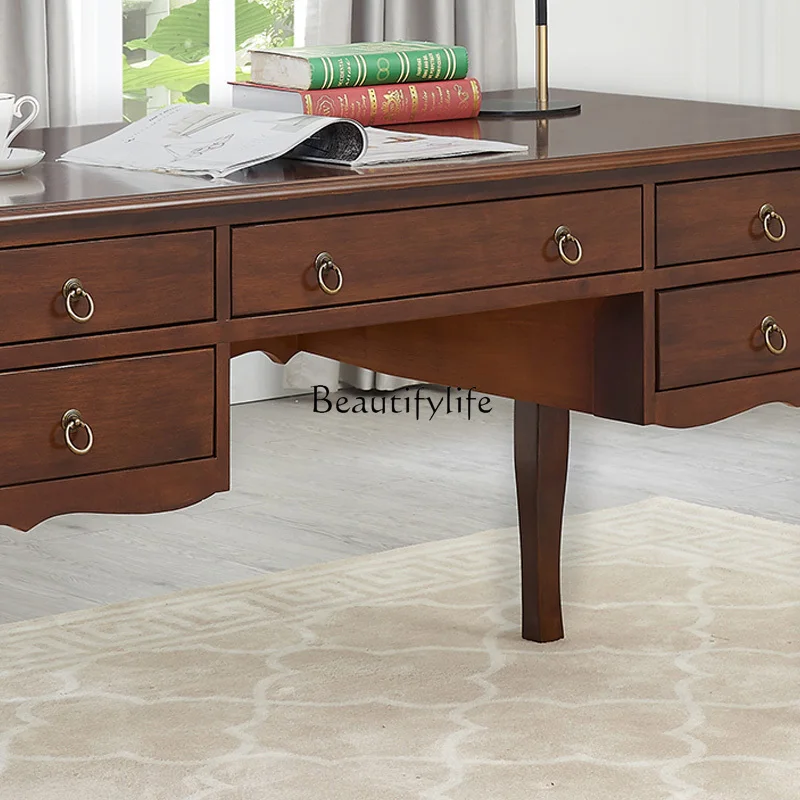 High-End American Style Desk Home Use All Solid Wood European Style Computer Desk Light Luxury retro Study Room