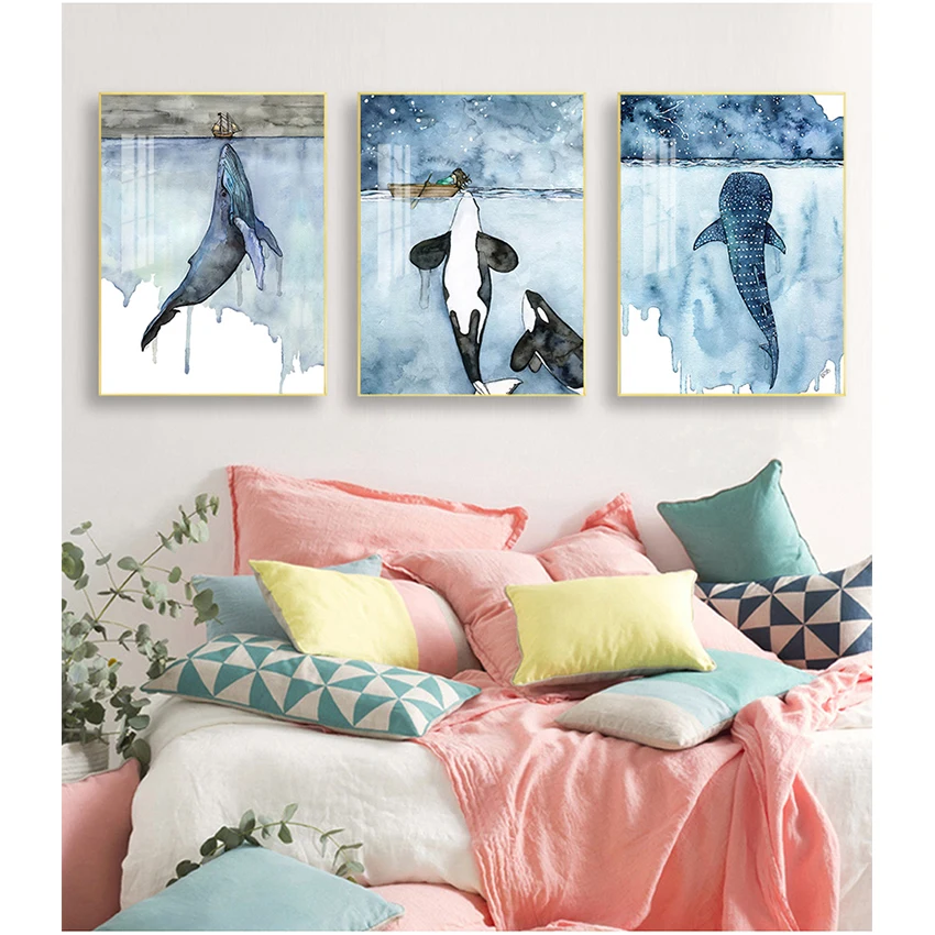 And Prints Wall Pictures For Living Room Home Decor Whale Shark Ship Abstract Landscape Art Canvas Painting Nordic Posters