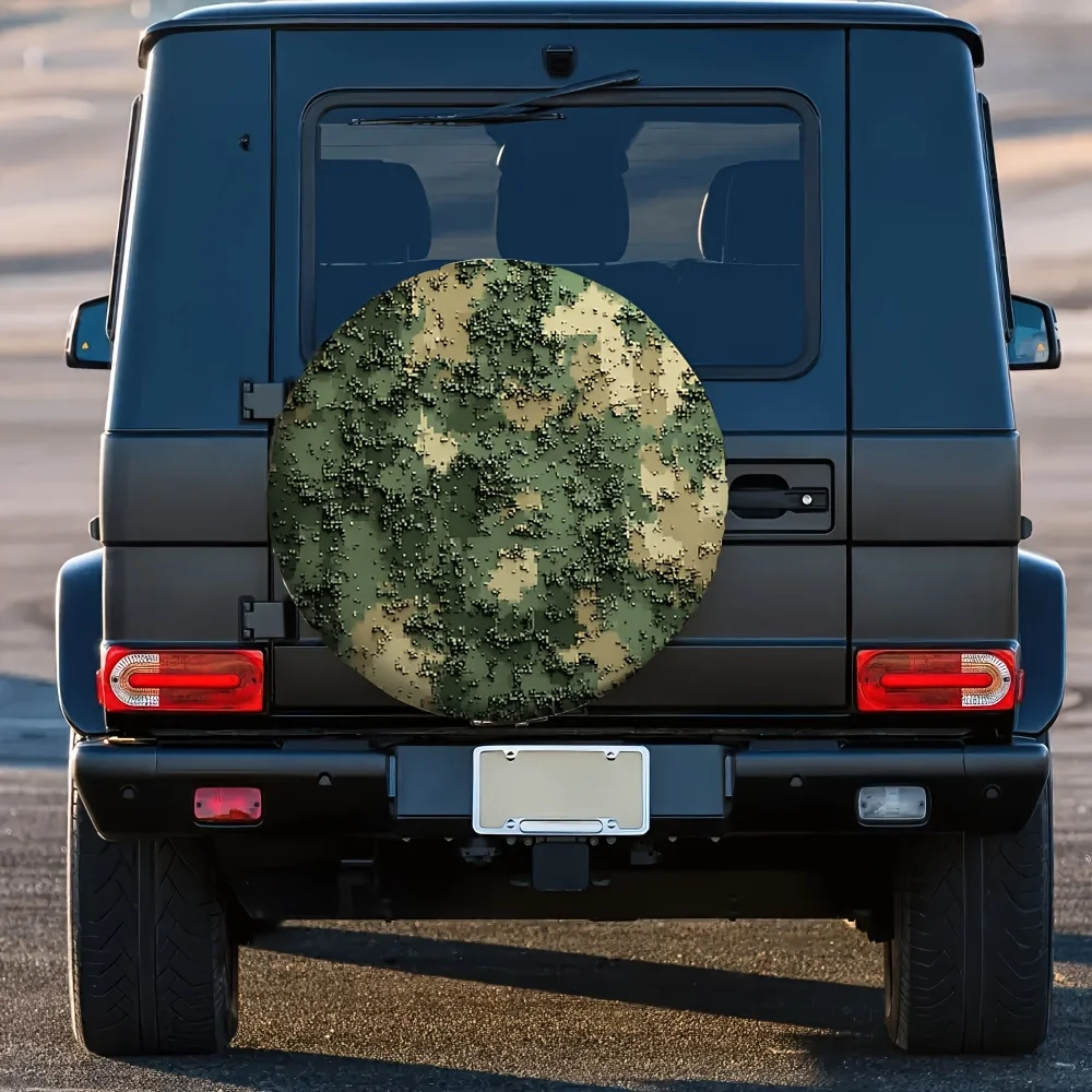 1pc Camouflage Tire Cover - Durable 100% Polyester, Fit For RVs & Cars, Green & Brown Camo Pattern With Small Branches & Leaves,