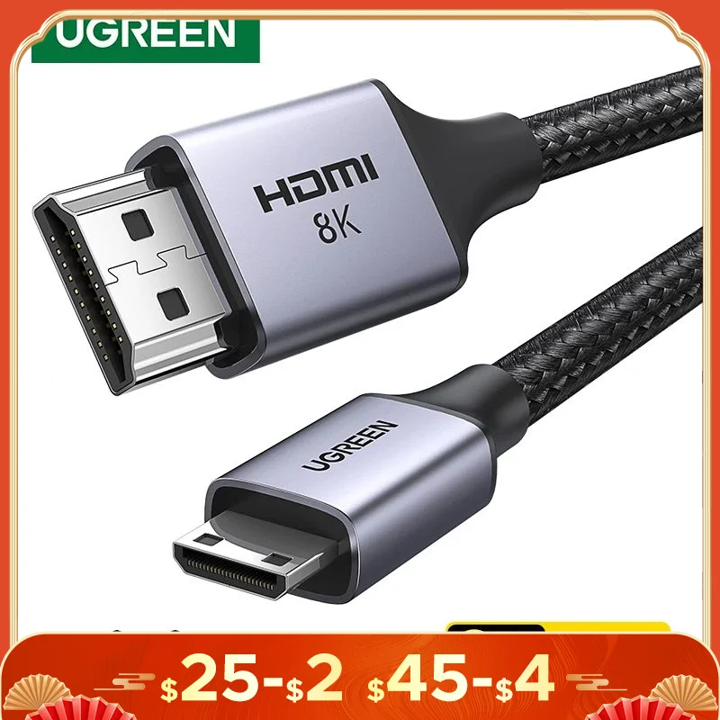 UGREEN Mini HDMI-Compatible to HD Cable 8K/60Hz for Raspberry Pi Zero Graphics Video Card Camera Camcorder 8K Mini HD 2.1 Cable