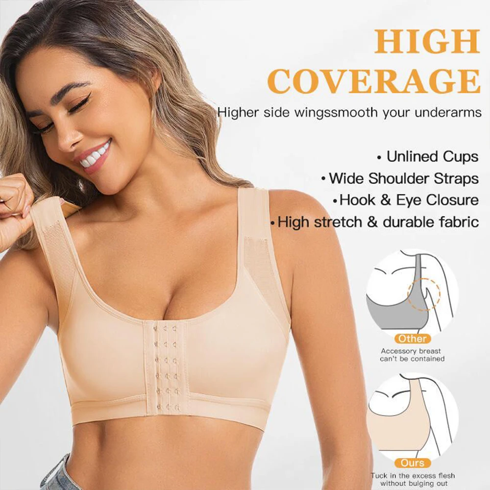 Everyday Sports Bra For Women Post-operative Compression Bra Front Closure Bra Without Underwire Unlined Full Coverage Bra