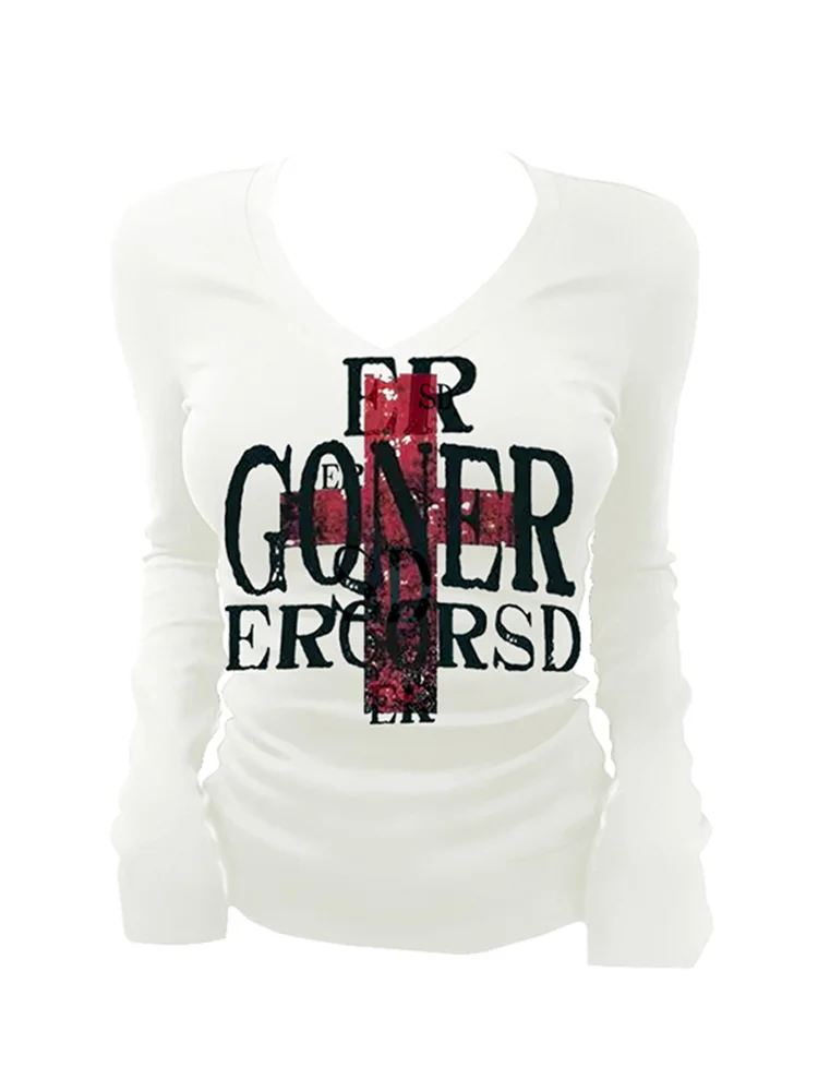 

Y2K Gothic women's spicy style slim fit American retro cross letter slimming short top with dark punk design sense