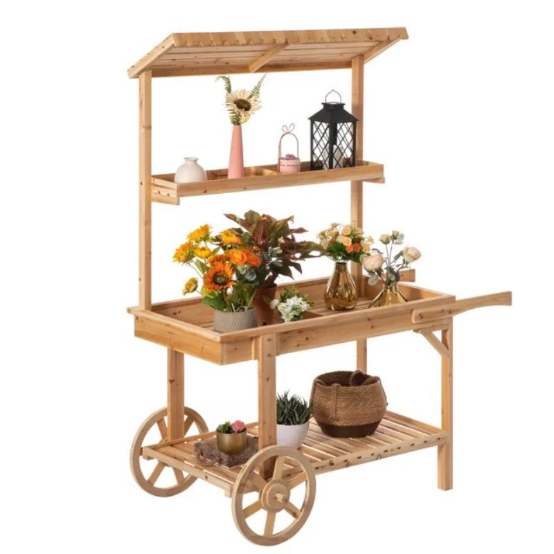 

Stall retro solid wood float flower rack flower shop decorative display rack multi-functional retro cart
