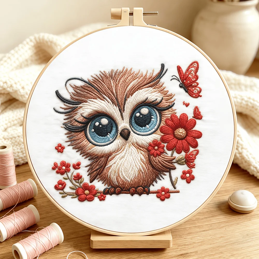 Embroidery Stitch Practice Kit For Adults Beginners Pre‑Printed Cloth Bamboo Hoop Thread Needles Hand‑Stitching Learning Craft
