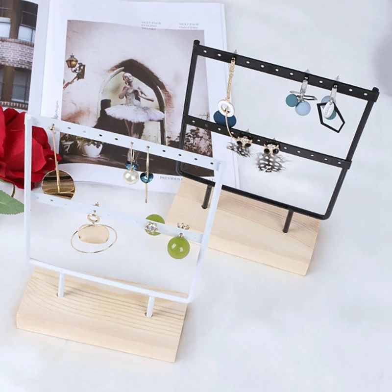 Earrings Hanging Stand Jewellery Holder Organizer Hanger Storage Rack Display Studs Display Rack With Wooden Base