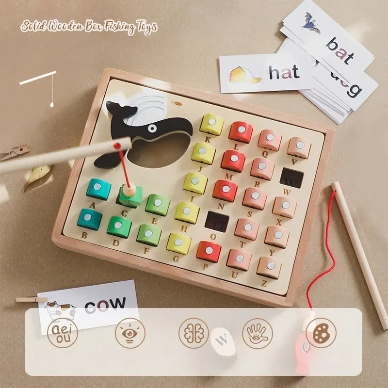 Juguetes de pesca magnéticos Montessori de madera para niños, aprendizaje de colores alfanuméricos, juego interactivo de clasificación, juguetes educativos para edades tempranas