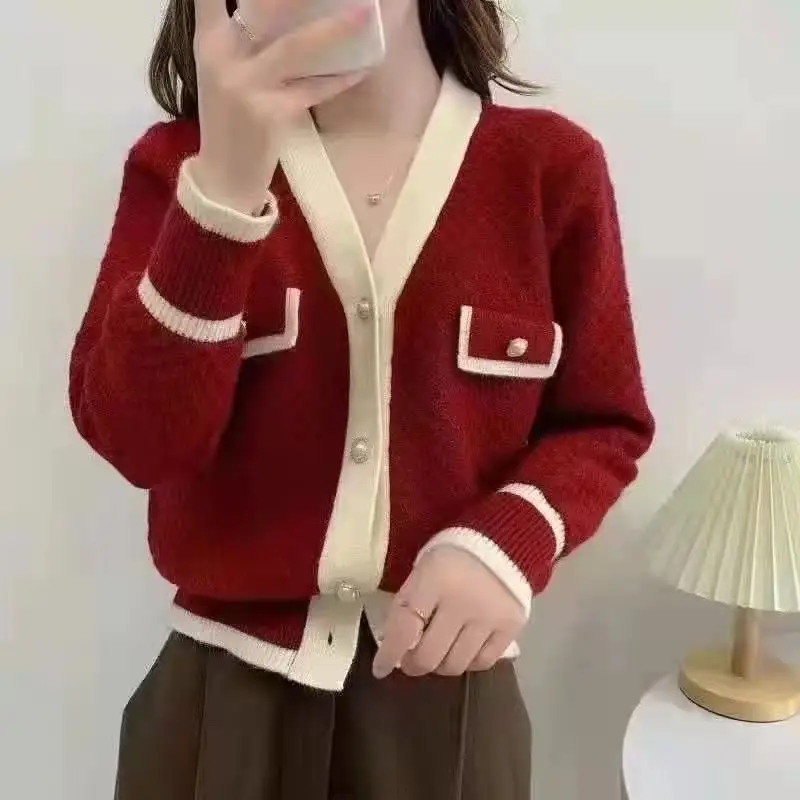 Cardigan lavorato a maglia con scollo a v di marca di lusso di fascia alta donna primavera e autunno trend classico cappotto maglione casual coreano a quattro bar