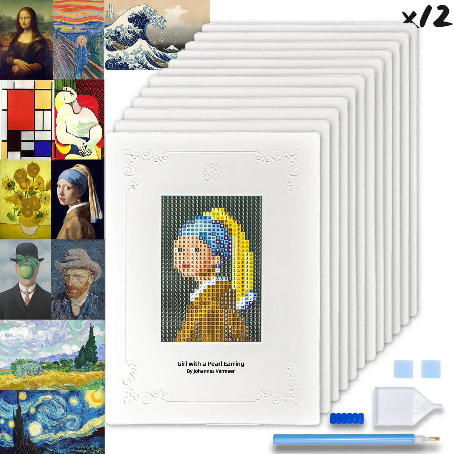 Kit di pittura diamante piccoli kit di arte del diamante 12 pezzi Mini carte quadrate classiche per trapano, per principianti, regalo, decorazione