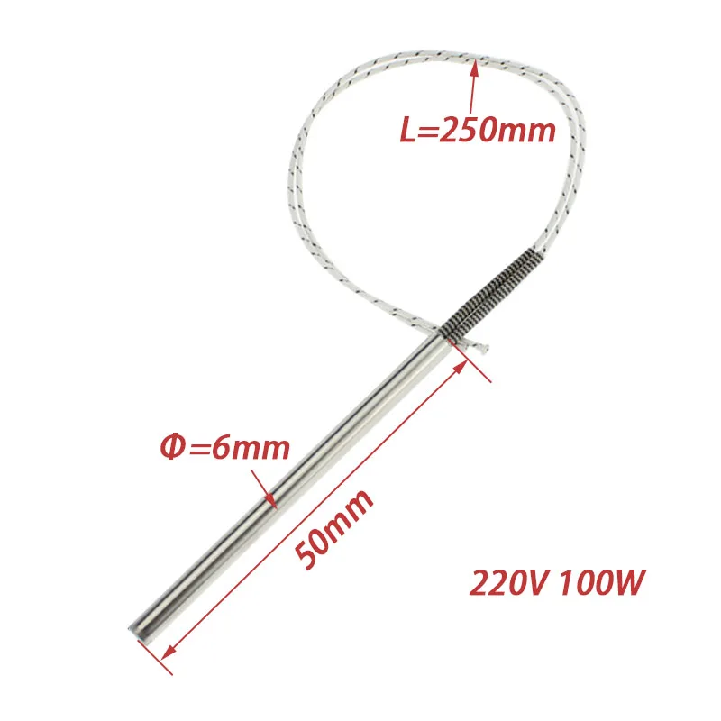 6mm Cartridge Heater Stainless Steel Heating Element 80W/100W/150W/ 220v Electric Rod Heater