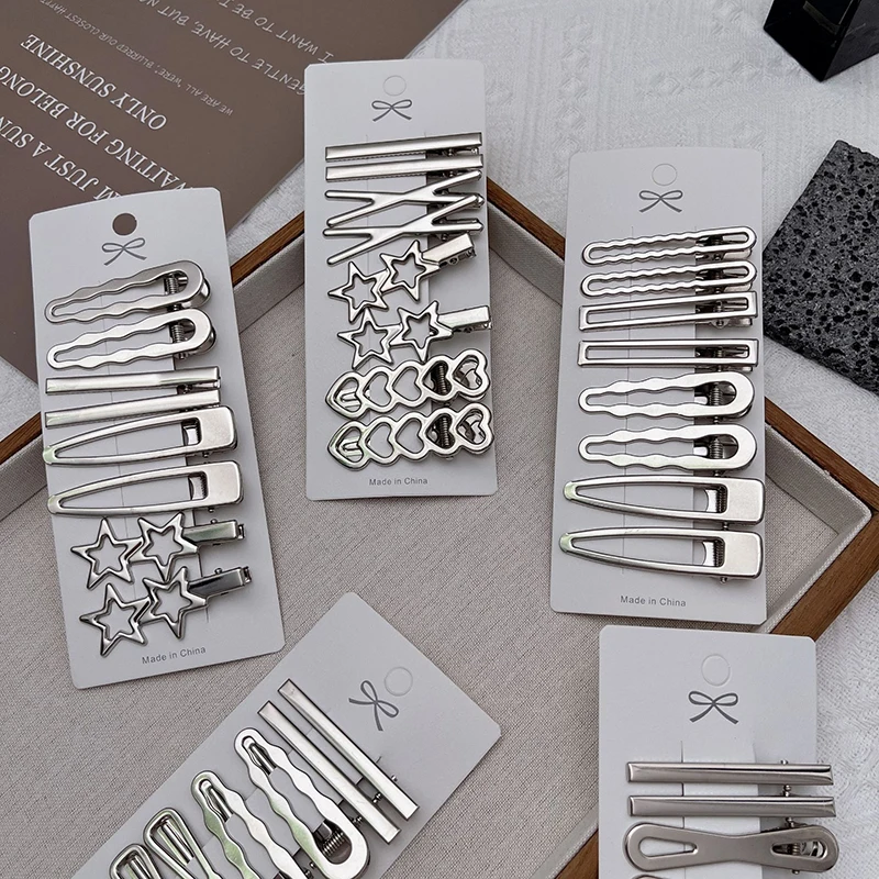 8pcs Girl Hair Pins Silver Metal Duckbill Clip Women Hair Clips Side Bangs Female Ladies Barrettes Hair Accessories